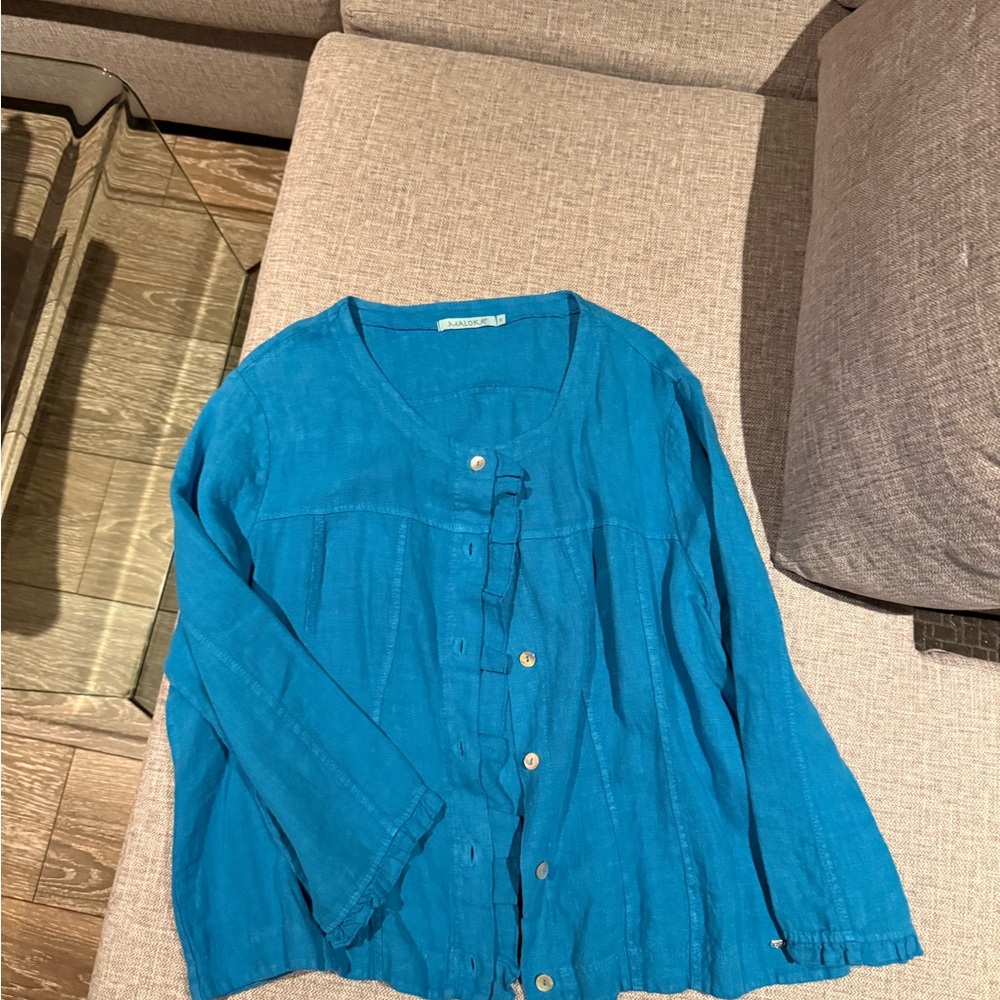 Malo Turquoise V-Neck Blouse